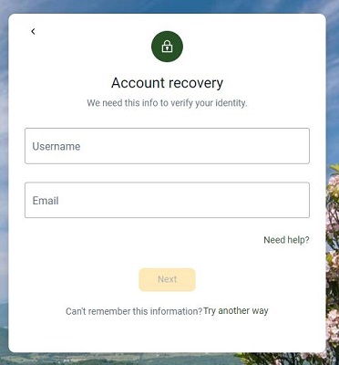 Account Recovery Screen